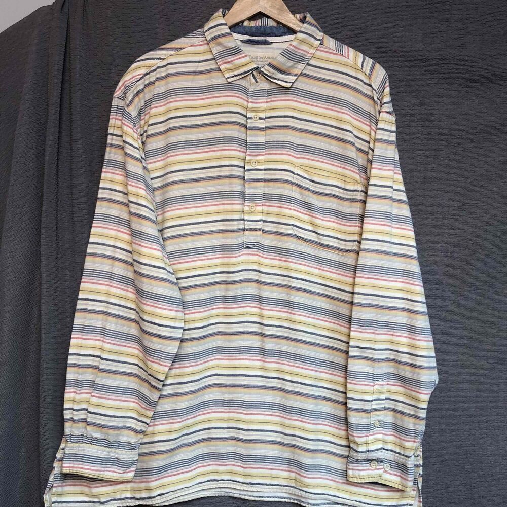 The Territory Ahead Blue Cream Yellow Striped Long Sleeve Shirt Mens Cotton XXL